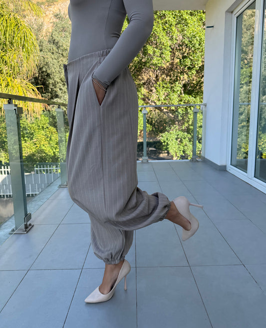 pantalone gessato tortora