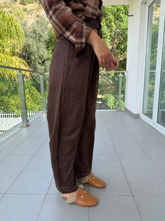 Pantalone suede marrone