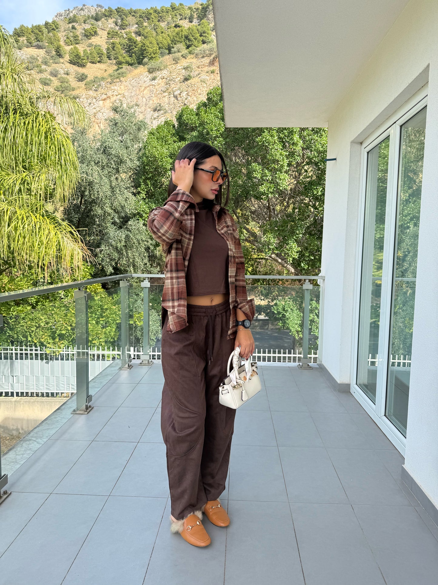 Pantalone suede marrone