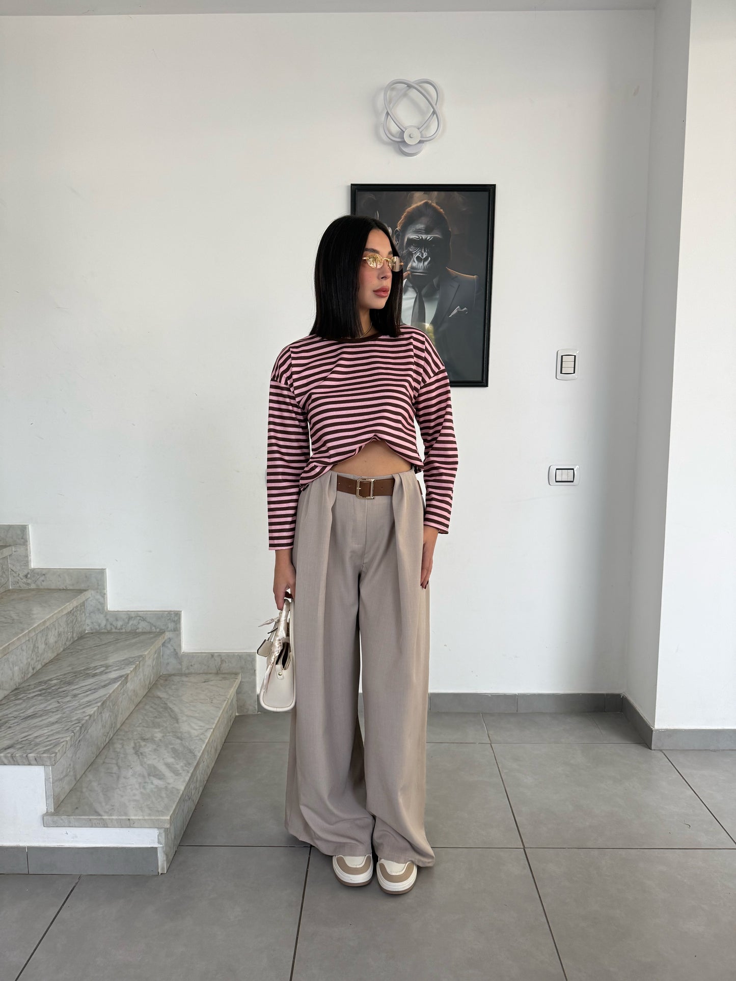 Maglia righe rosa/marrone