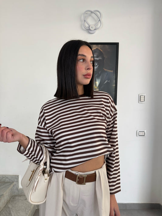 Maglia righe panna/marrone
