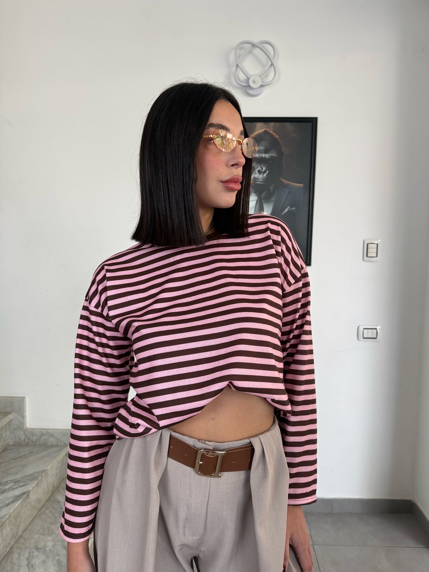 Maglia righe rosa/marrone