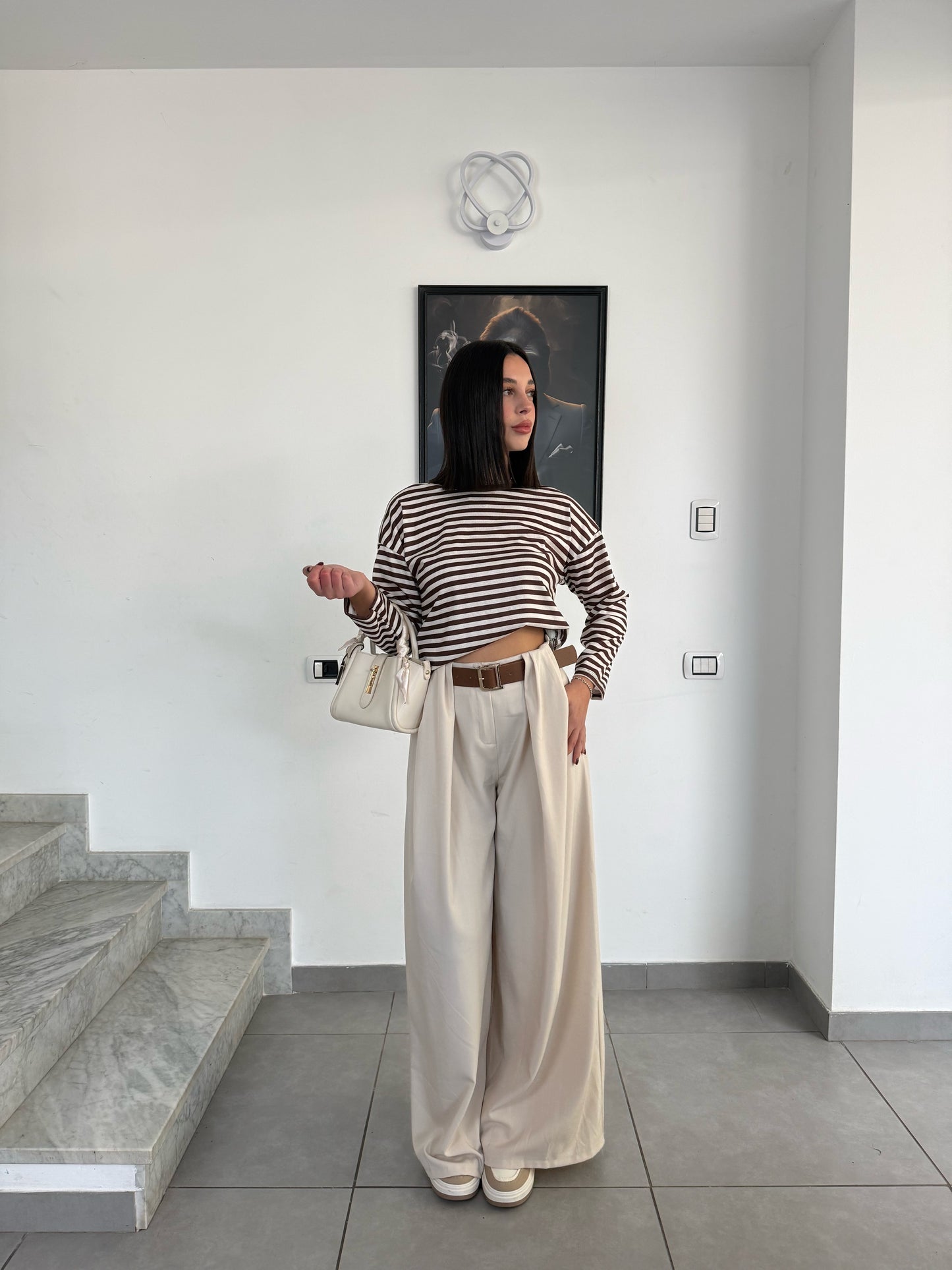 Maglia righe panna/marrone