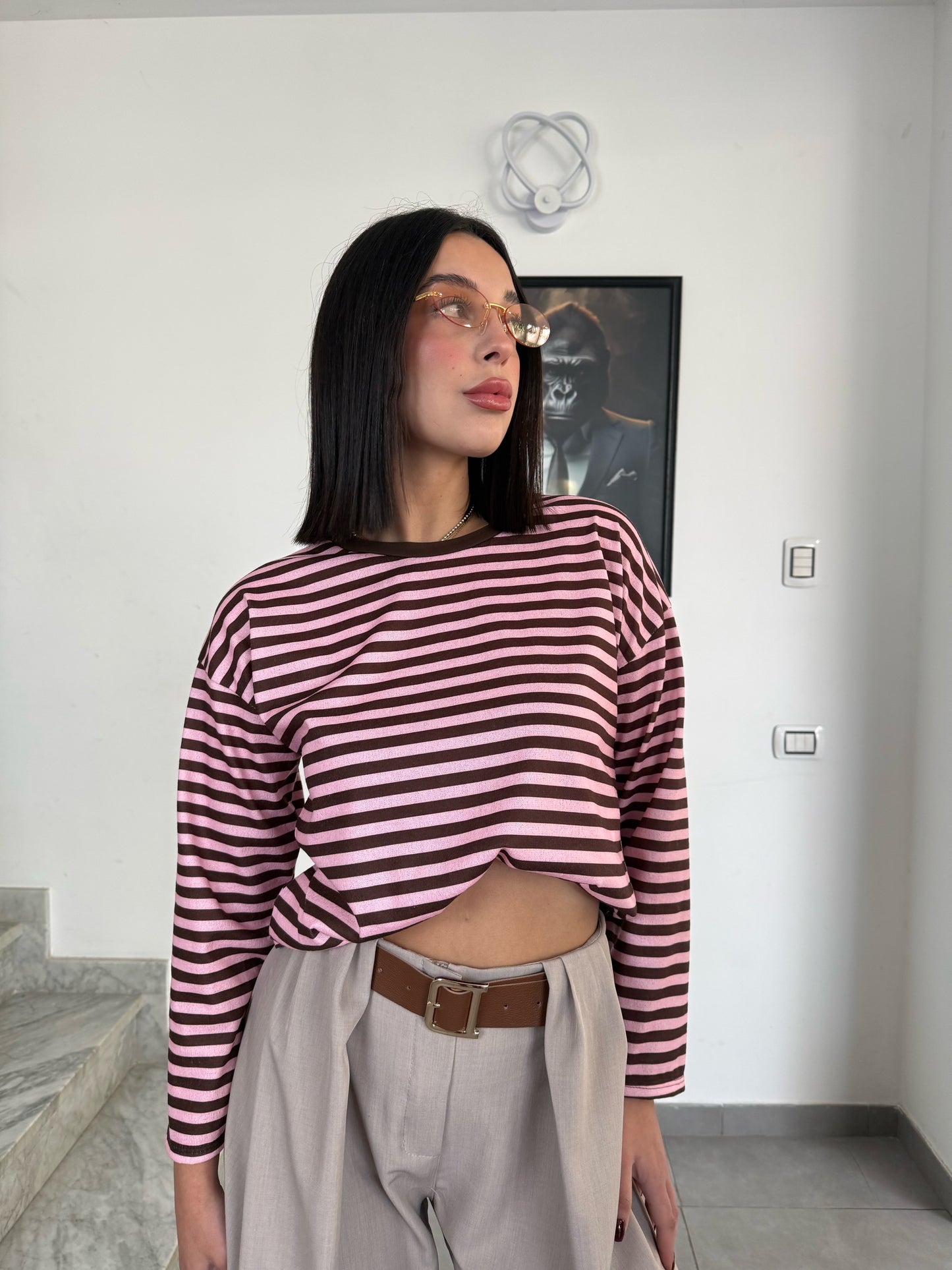 Maglia righe rosa/marrone