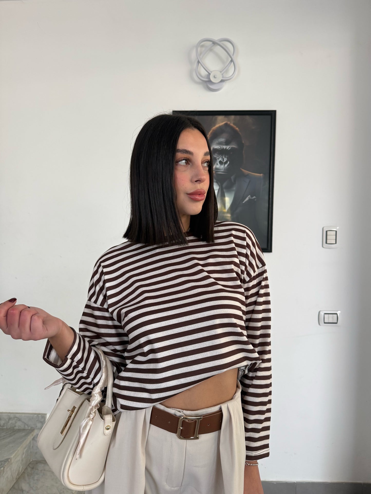 Maglia righe panna/marrone