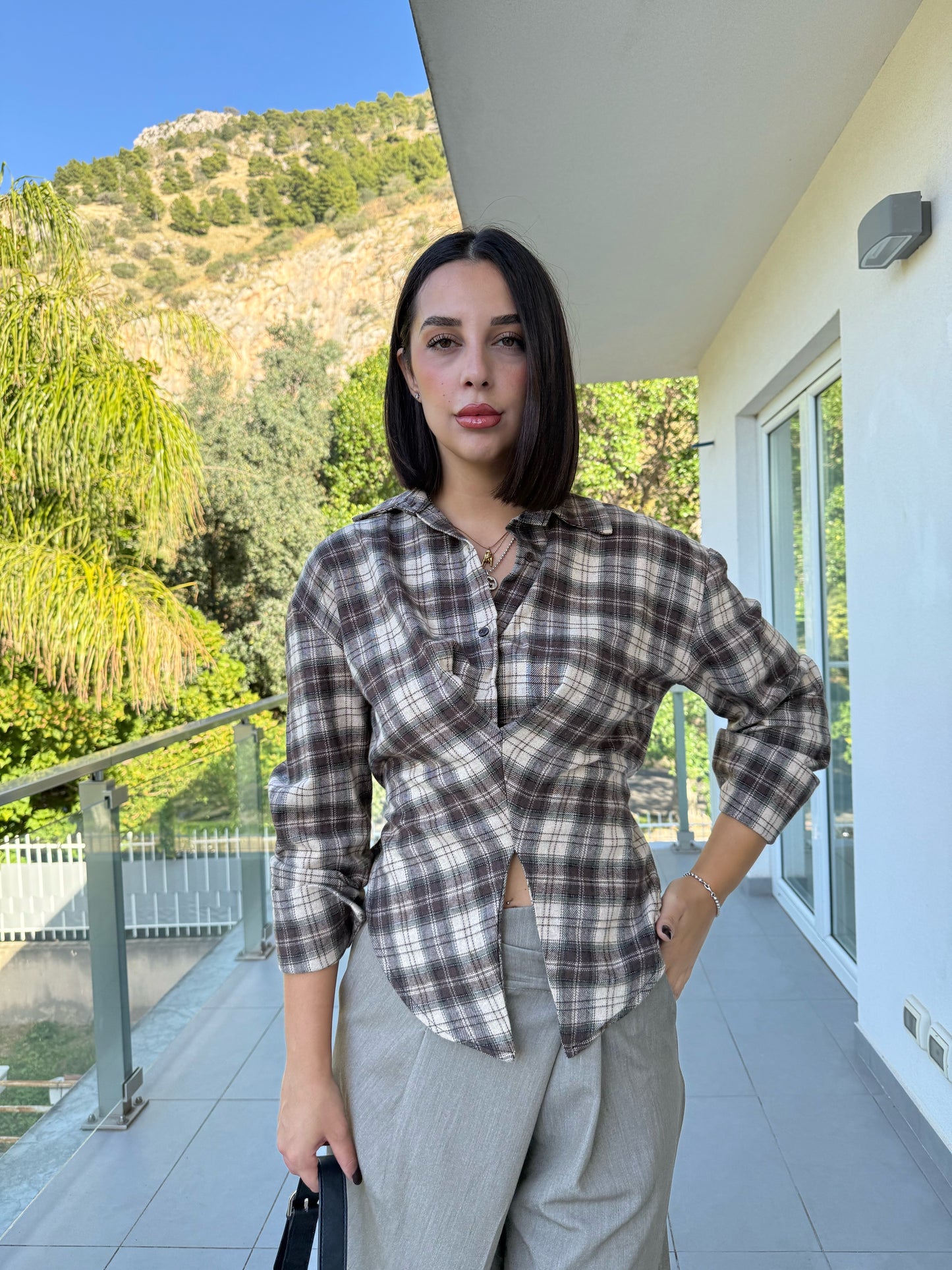 camicia quadri strike fondo marrone