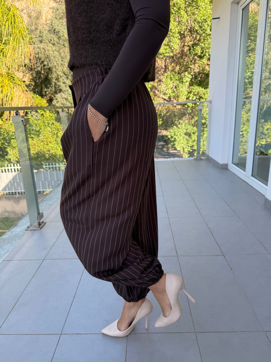 pantalone gessato brown