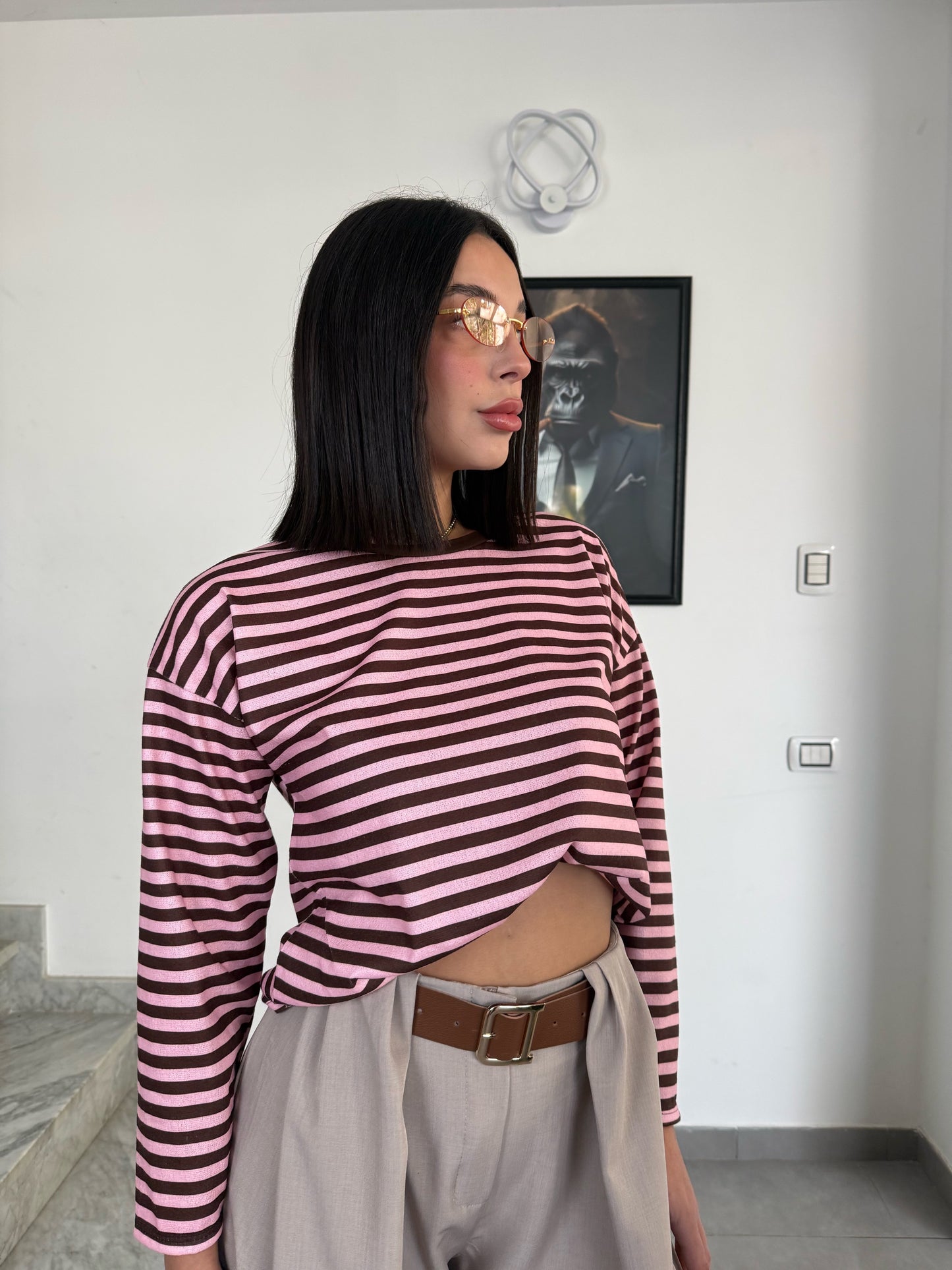 Maglia righe rosa/marrone