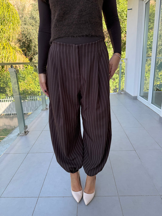 pantalone gessato brown