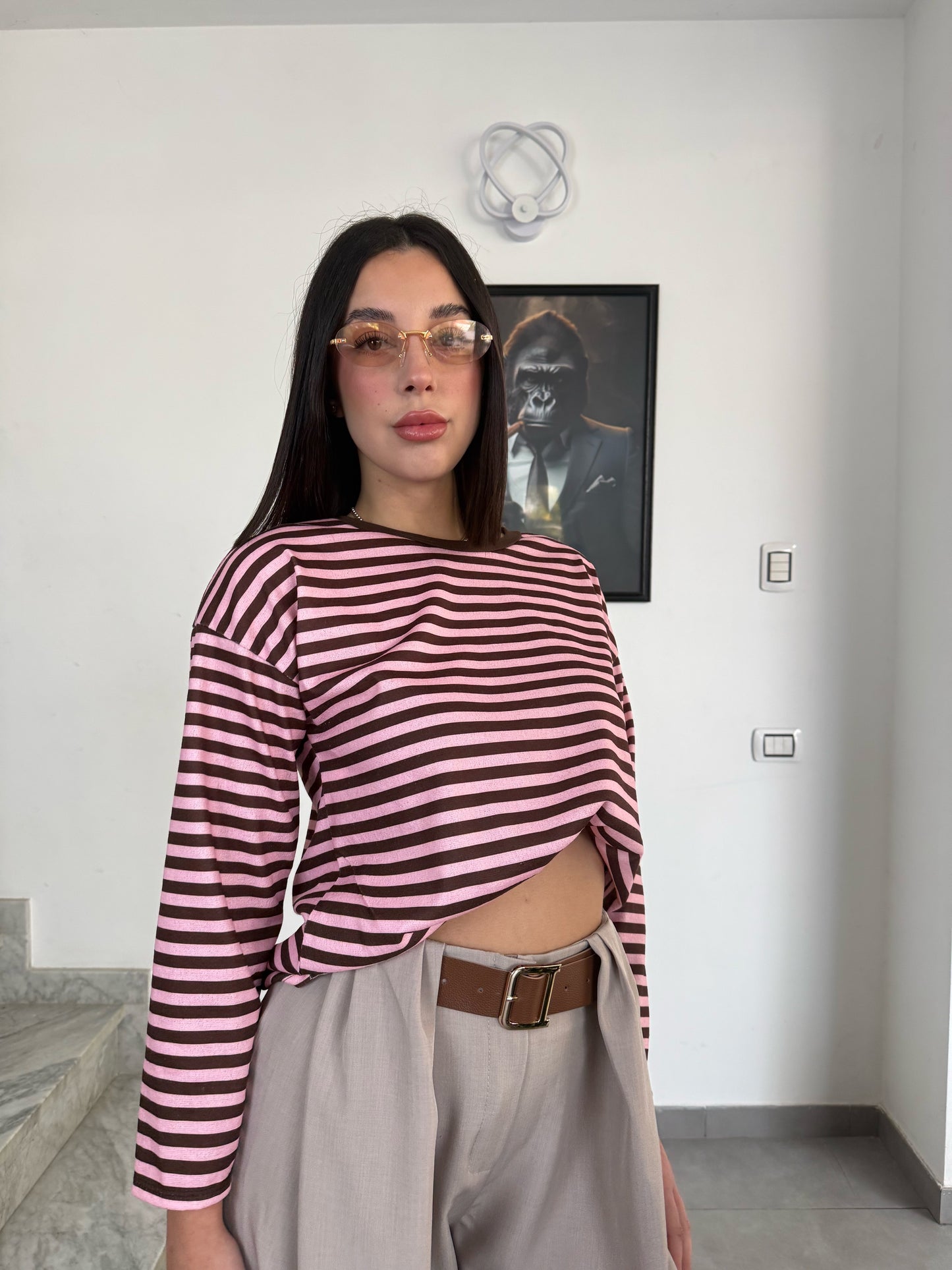 Maglia righe rosa/marrone